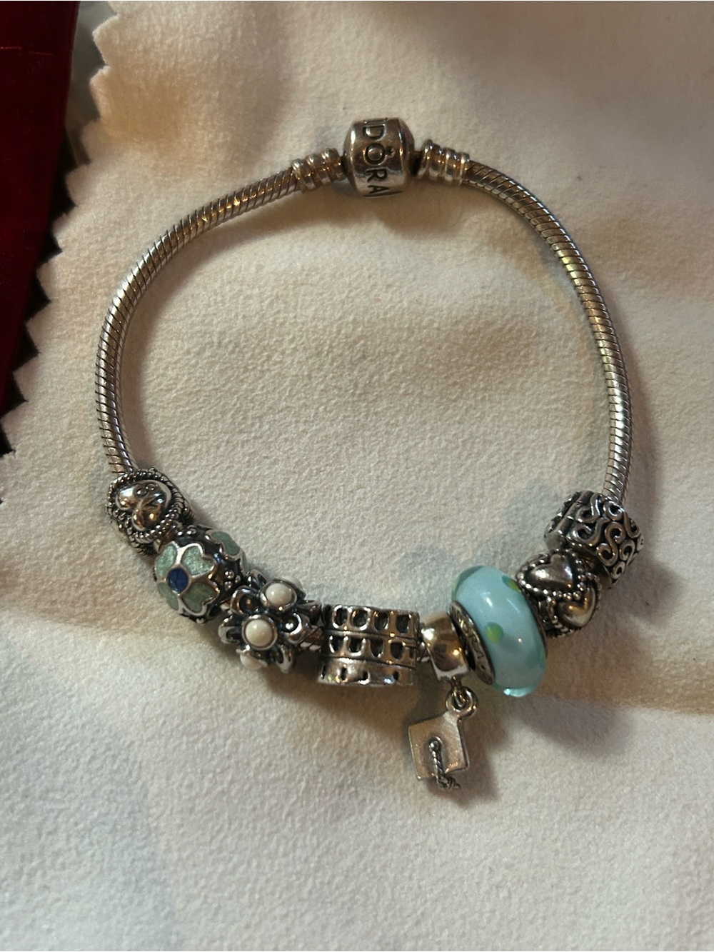Pandora bracelet with 8 charms